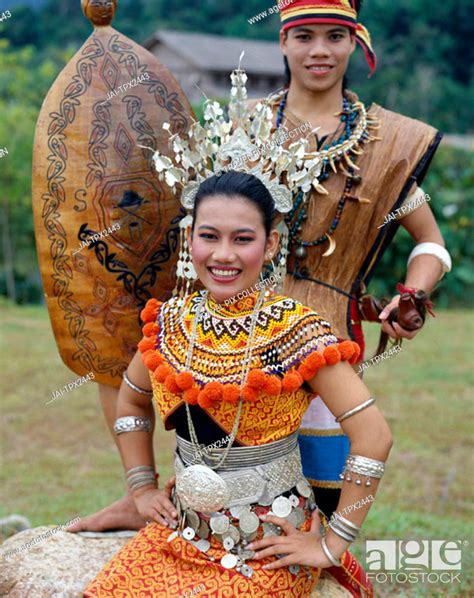 sarawak cultural village iban women dressed in traditional costume sarawak malaysia stock