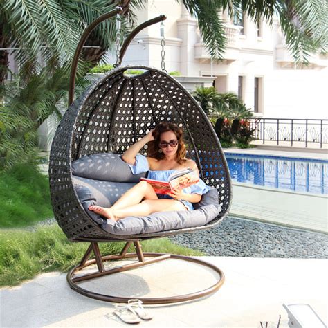 Its strong matt black welded powder coated frame, ensures that its compact footprint provides strength. Two Person Double Seat Garden Furniture Outdoor Rattan ...