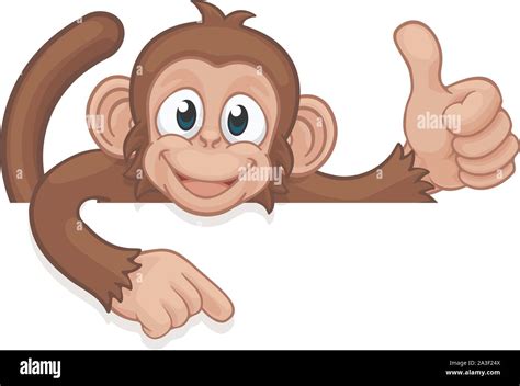 Monkey Cartoon Animal Pointing Thumbs Up Sign Stock Vector Image And Art
