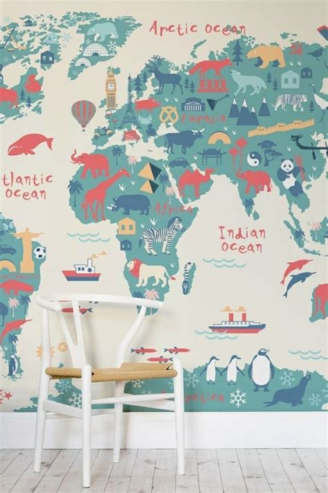 Weltkarte Wand Kinderzimmer Wanddeko Lustig Frisch Wandmalerei World