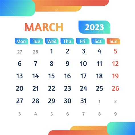 March 2023 Monthly Calendar March 2023 Calendar Modern Png And