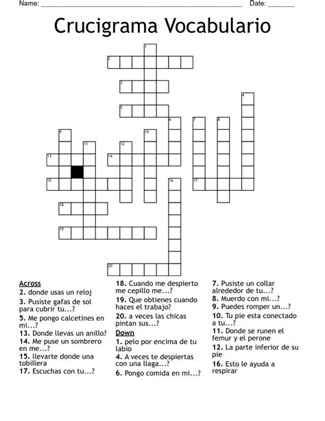 Crucigrama Vocabulario Crossword WordMint