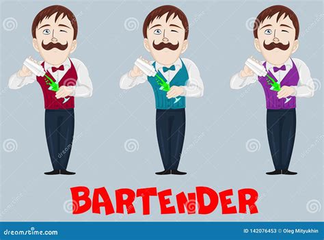 Funny Bartender Cute Character Vector Cartoon Illustration