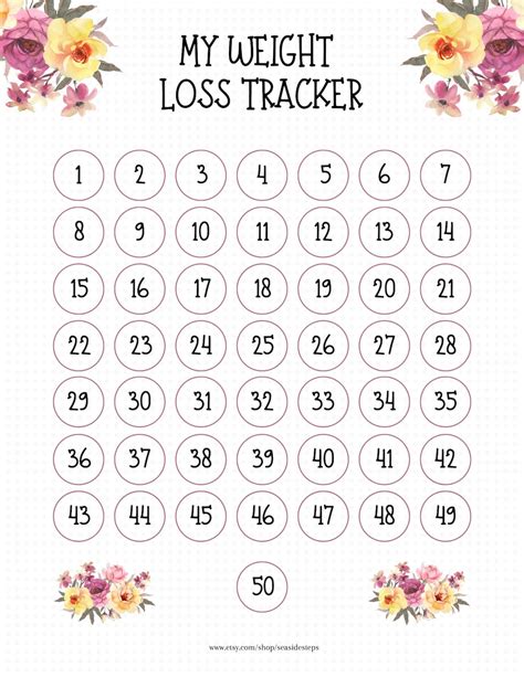 My Weight Loss Tracker 50 Lbs 24 Week Weight Loss Chart Etsy