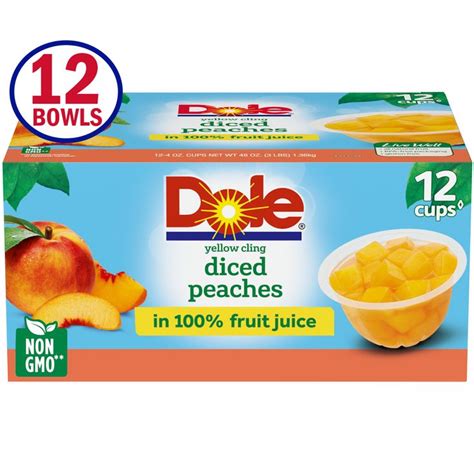 12 Cups Dole Fruit Bowls Diced Peaches In 100 Fruit Juice 4 Oz