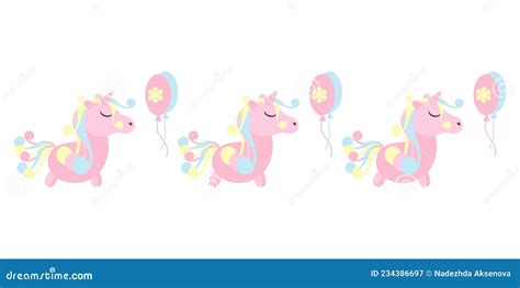 Cute Pink Unicorn Border Vector Greeting Card For The Birthday Party