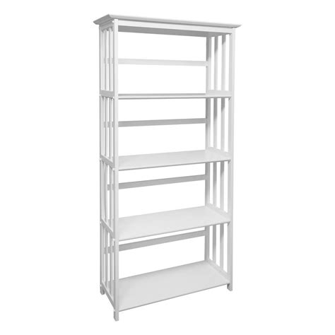Casual Home Mission Style White Solid Wood 5 Shelf Bookcase 310 61