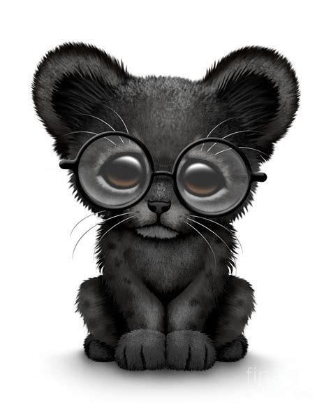 Cute Black Panther Cub Wearing Glasses Digital Art By Jeff