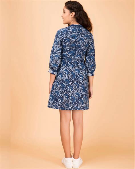 Indigo Floral Short Dress By Twirl Studio The Secret Label