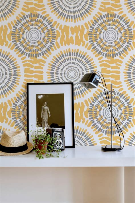 Yellow And Gray Circle Pattern Peel And Stick Wallpaper Fancy Walls
