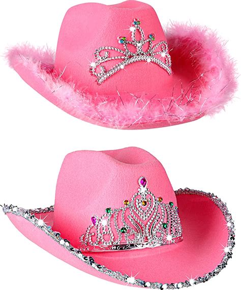 Proloso Pack Pink Cowboy Hat With Crown Blinking Felt Cowgirl Hat