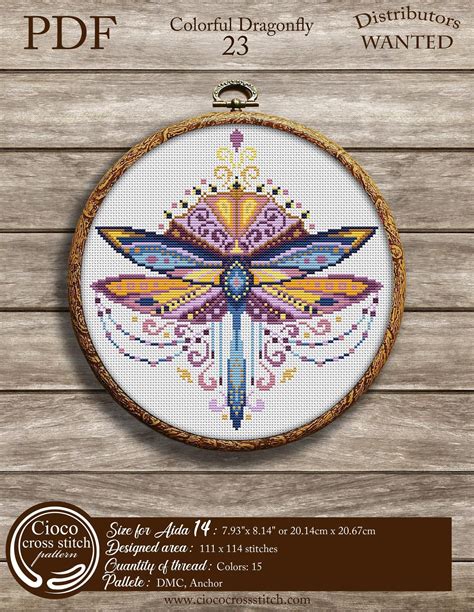 Colorful Dragonfly Cross Stitch Pattern Counted Cross Stitch Etsy In