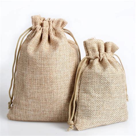 Custom Natural Small Jute T Drawstring Bag With Printing