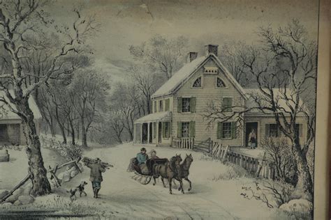 Currier And Ives Hand Colored Lithograph American Homestead Winter