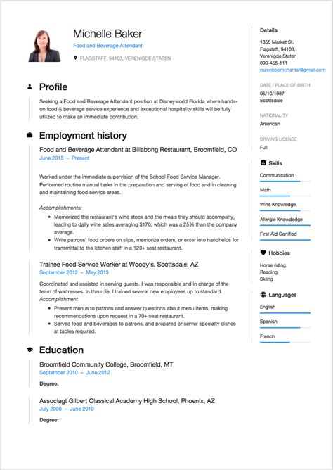 Helen has recently completed the bachelor of. 22 Food and Beverage Attendant Resume Examples | Word ...