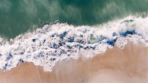 Ocean Top View Surf Sand Wave Picture Photo Desktop Wallpaper