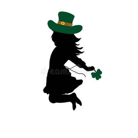 Silhouette Girl Jumps Happy Saint Patricks Day Stock Vector