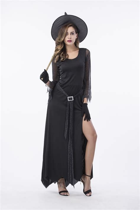New Year Women Sexy Black Mesh Long Dress Exotic Witch Demon Cosplay Fantasia Halloween Carnival