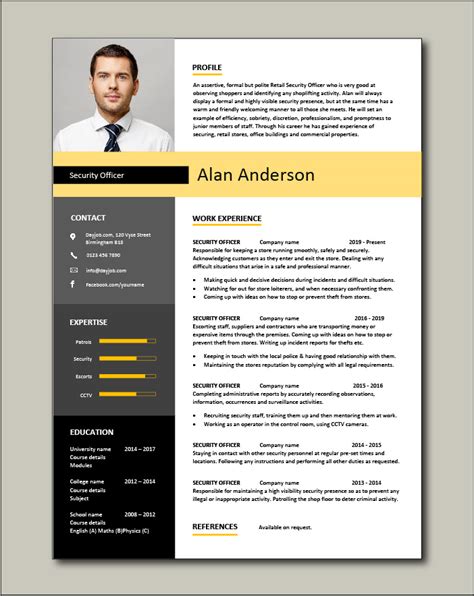 Cv is short for curriculum vitae, meaning course of life. Security officer CV template, job description, sample, job ...