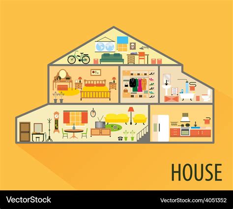 House Cartoon Interior Rooms With Furniture Vector Image