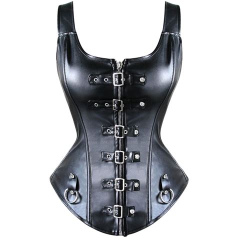 Nefutry Black Faux Leather Corset Pvc Corset Sexy Steampunk Corsets And