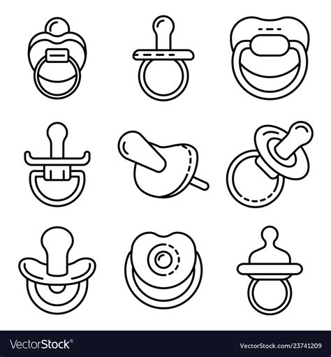 Pacifier Icons Set Outline Style Royalty Free Vector Image