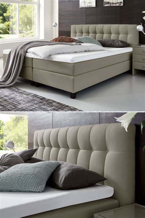 Modernes Boxspringbett in grau mit gestepptem Kopfteil ...