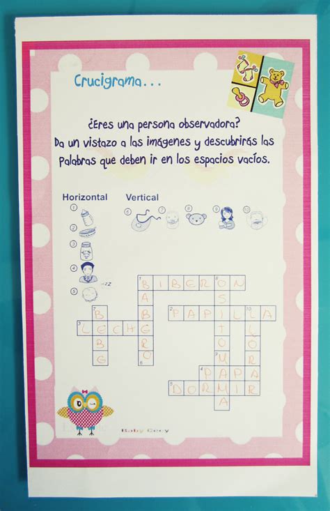 Juegos Para Baby Shower Crucigrama Con Respuestas Puedes Imprimir El