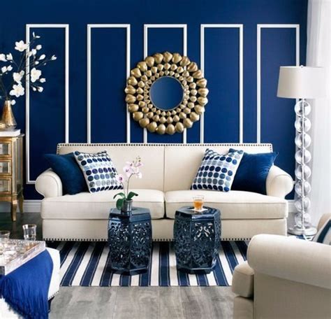 Blue and gold wall art for living room. Modern Living Room With Navy Blue Walls