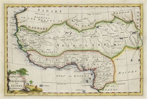 Historic 1747 map | a new and accurate map of africa a new and accurate map of africa.: negroland and guinea | new correct map of negroland and guinea by g rollos geogr west ...