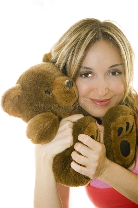 Woman Hugging A Teddy Bear Isolated Stock Photo Image Of Hair