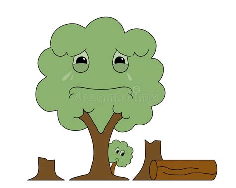 Cartoon Sad Tree And Tree Stumps Stock Illustration Illustration Of