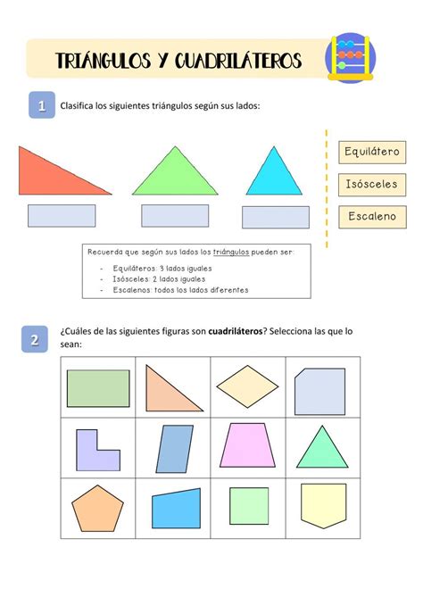 Triángulos y cuadriláteros exercise Teachers babe subjects Workbook