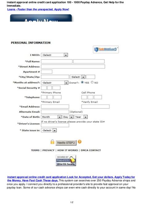 Want to find out if there are credit card offers waiting for you without having to complete and submit a formal credit card application? instant approval online credit card application Up to 1000 ...