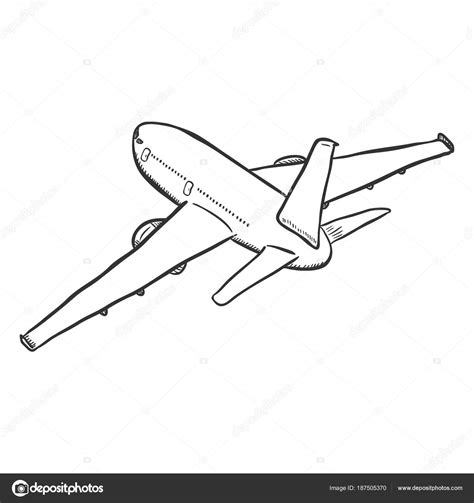 Vector Black Sketch Airplane Passenger Plane Taking Stock Vector Image