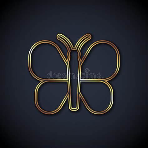 Gold Line Butterfly Icon Isolated On Black Background Vector Stock