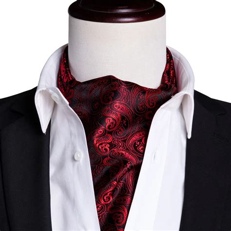 Wholesale Red Ascot Tie For Men Silk Woven Cravat Paisley Necktie Set