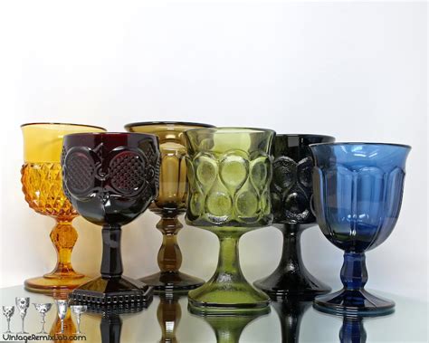 Mismatched Vintage Colorful Water And Wine Goblets Depression Etsy