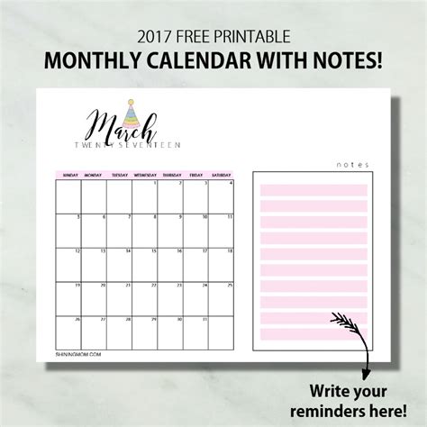 Free Calendar With Notes At The Bottom Excel Template