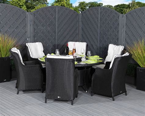 (7) sets to choose from. Large Round Rattan Garden Table & 6 Chairs in Black ...