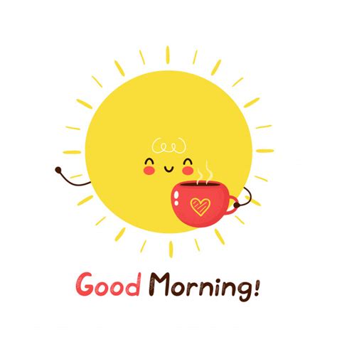 Cute Happy Funny Sun With Coffee Mug Cartoon Character
