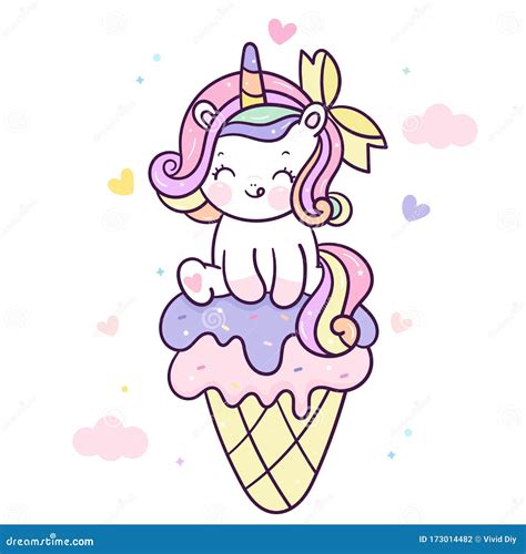 Cute Unicorn Vector On Icecream Cone Sweet Dessert Pastel Color Kawaii