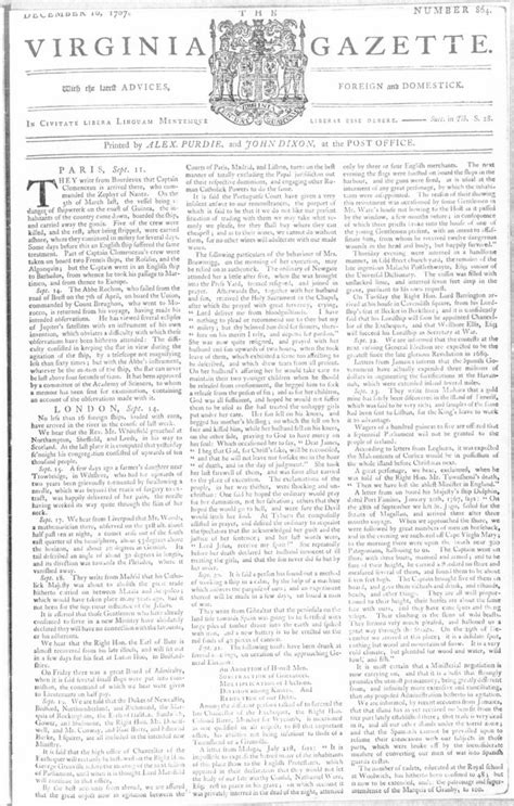 Virginia Gazette Purdie And Dixon Dec 10 1767 Pg 1 The Colonial