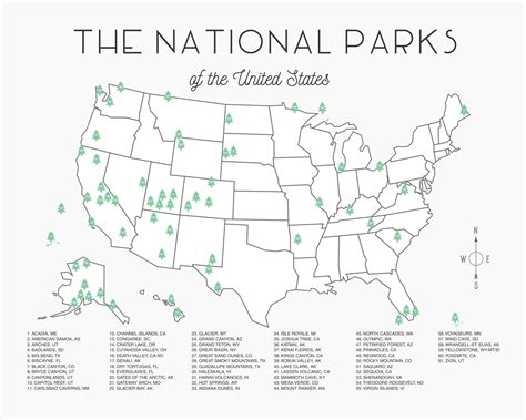 National Parks Map Checklist Instant Download Etsy