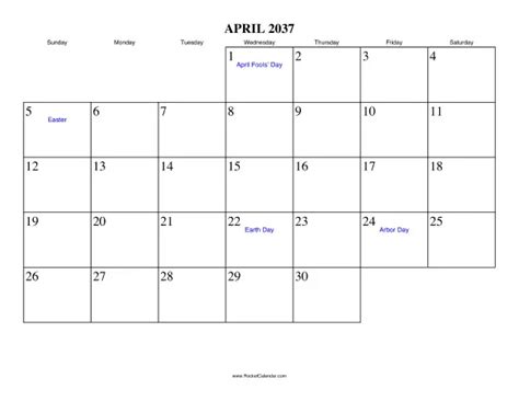 April 2037 Calendar
