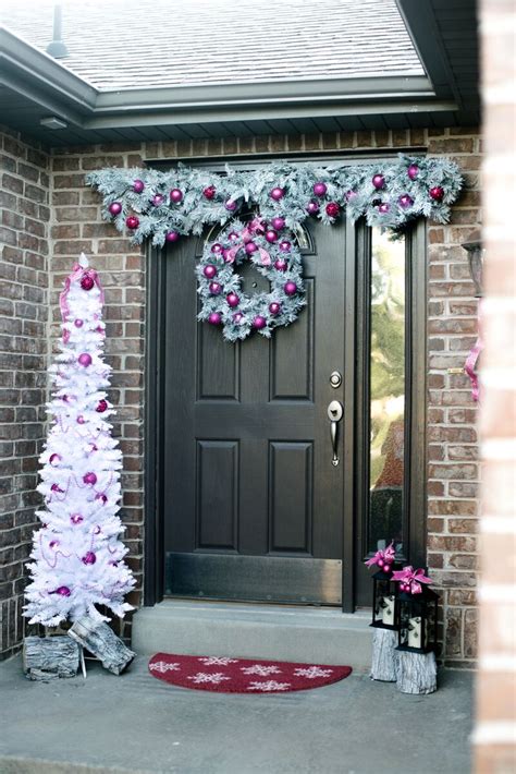 For an easy outdoor christmas decoration, we secured some strands to a trellis with zip ties. Holiday Front Door Decorations - Let's Mingle Blog
