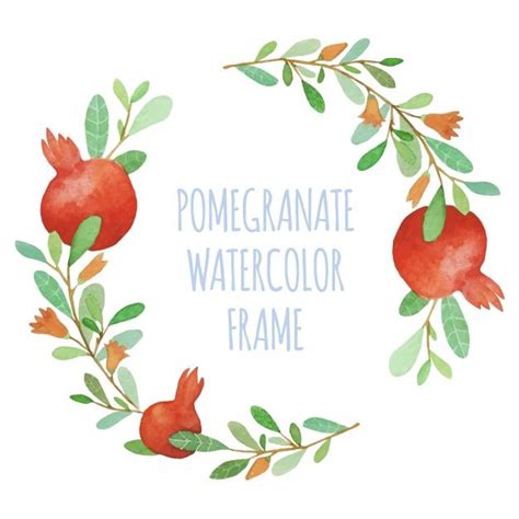 A Watercolor Frame With Pomegranates And Leaves Around The Edges That
