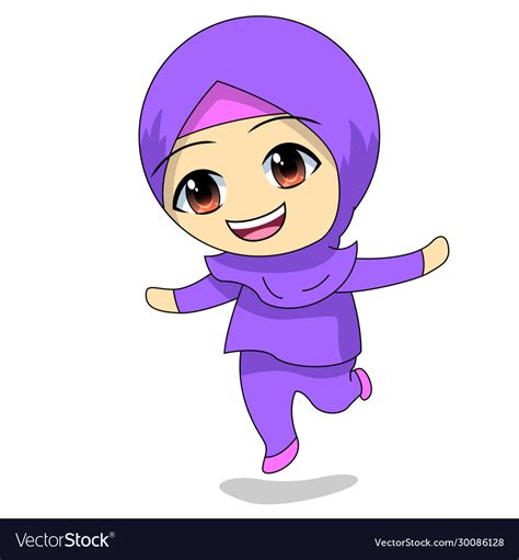 Little Girl Dancing Cute Muslim Children Cartoon Vector Image