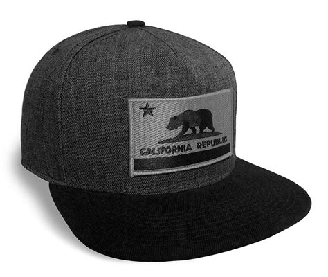California State Flag Dark Grey And Black Flat Brim Baseball Cap Hat