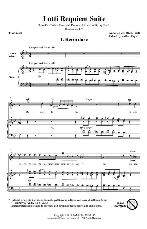 Antonio Lotti Lotti Requiem Suite Arr Natahn Payant Sheet Music Notes Chords In 2022 Sheet